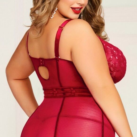 PLUS Wine‎ Red Underwire Chemise Set Lingerie - Picture 4 of 7